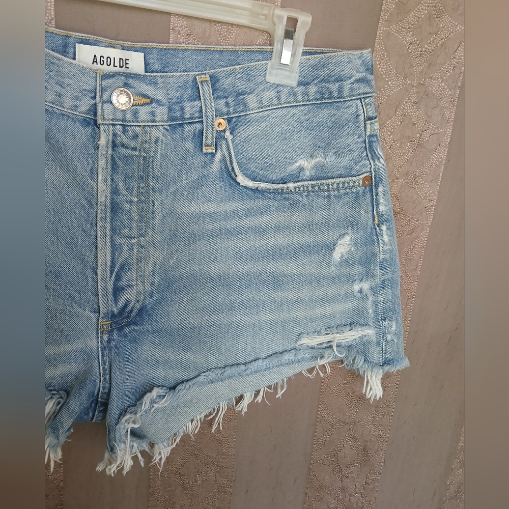 💎 AGOLDE Parker Vintage Cut Off Short In Swapmeet Women's Blue Denim Shorts - Picture 9 of 10